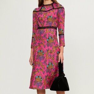 Sandro Vibrant Pink Floral Long Sleeve Dress